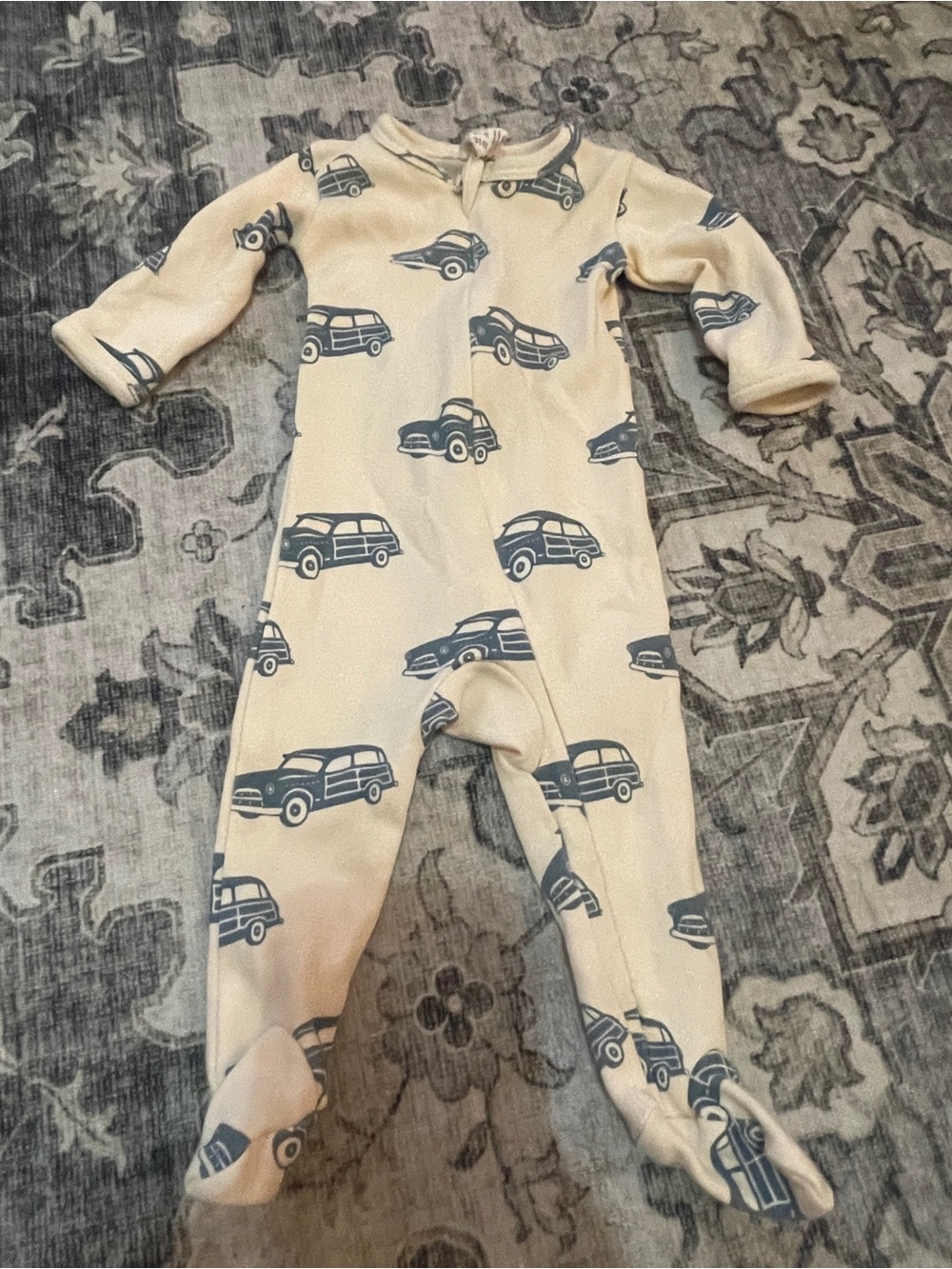 kate quinn Cream Footed One-Piece with Navy Car Print